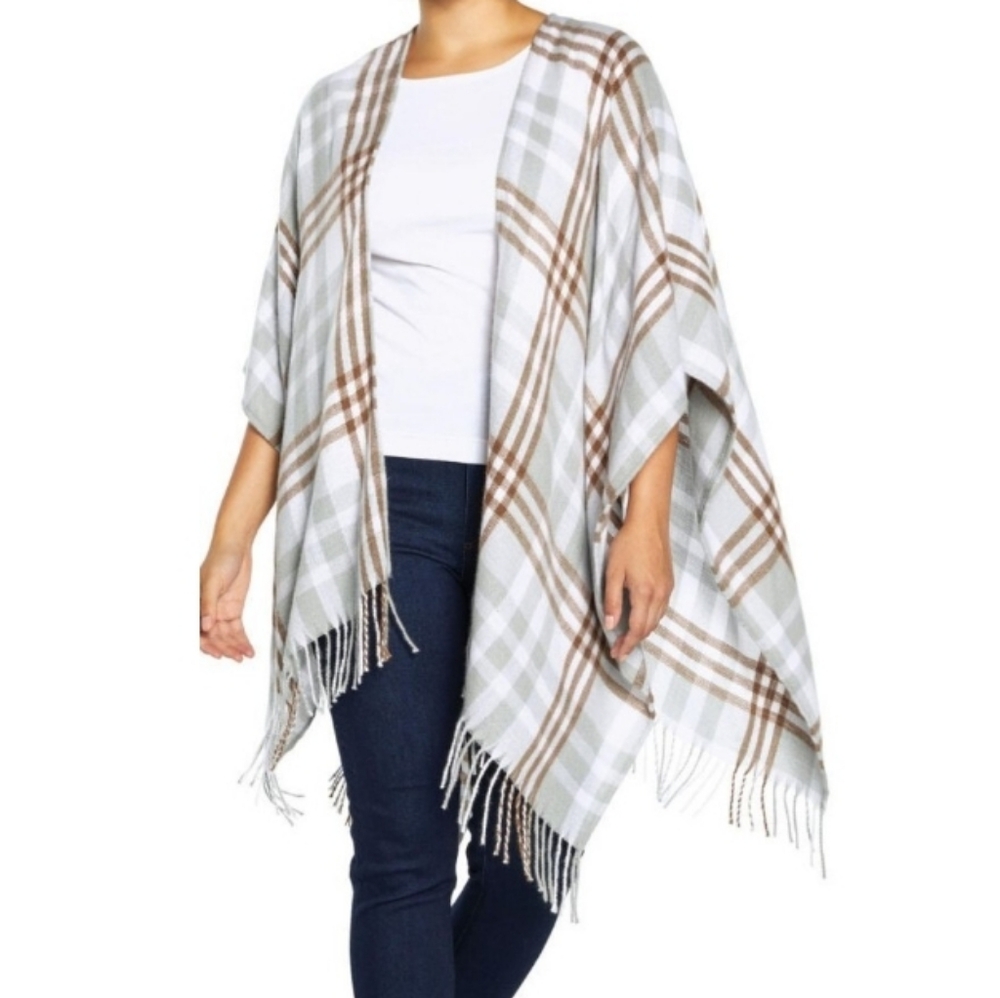 Plaid Fringe Poncho